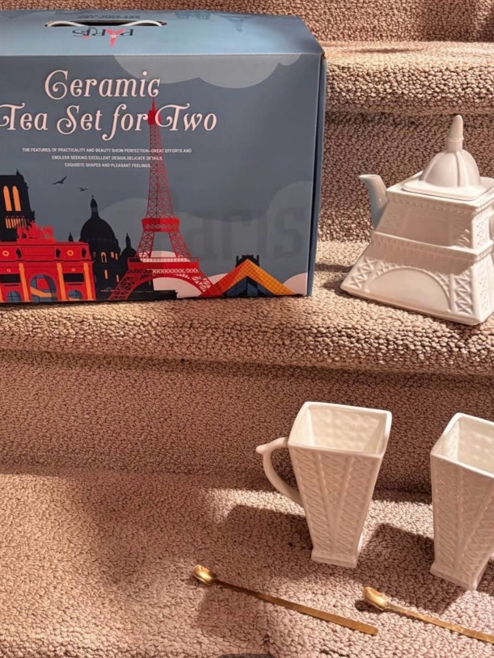 Unbranded White Ceramic Eiffel Tower Tea Set for Two